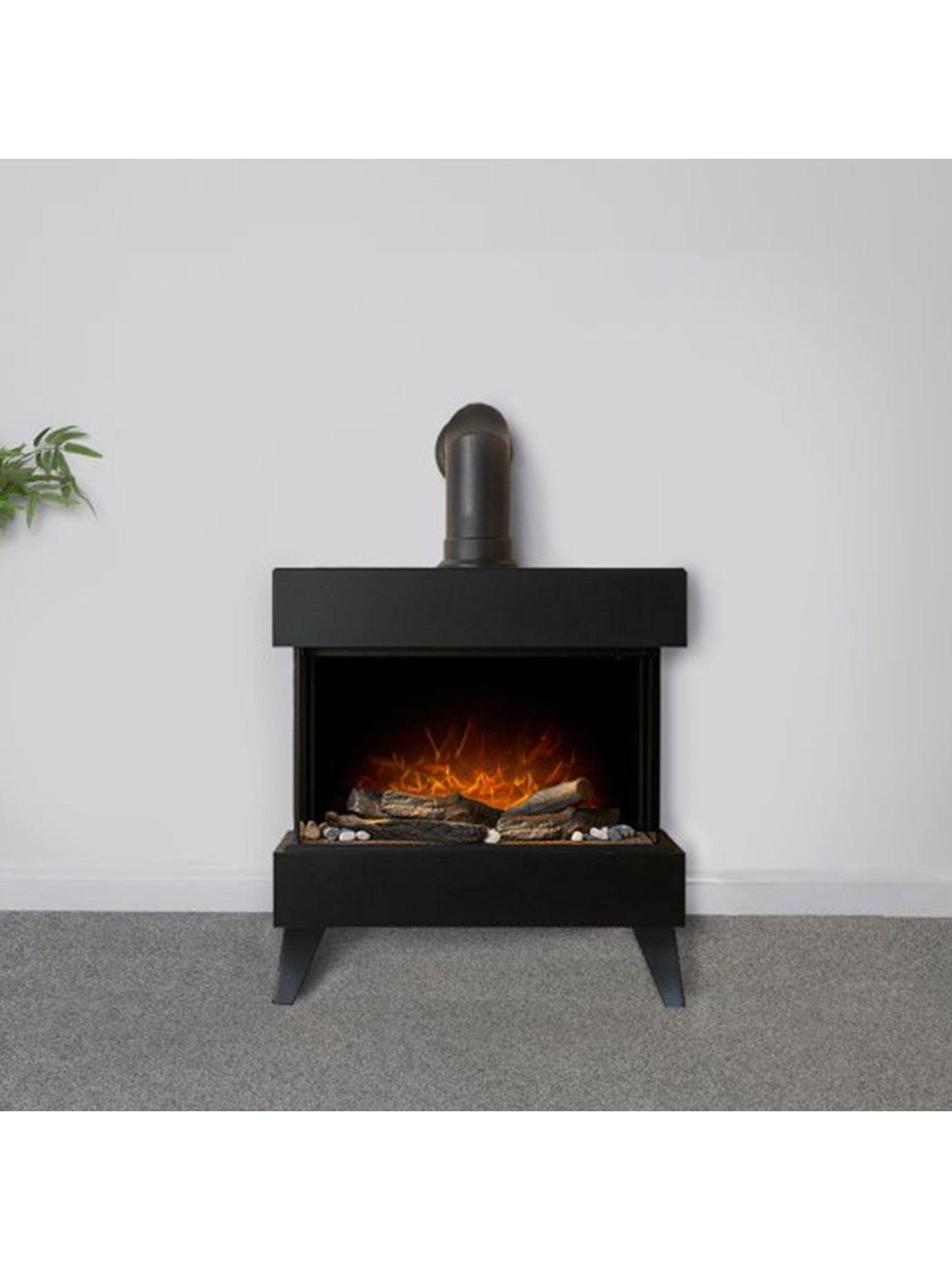  image of adam-fires-fireplaces-viera-black-electric-stove-and-pipe