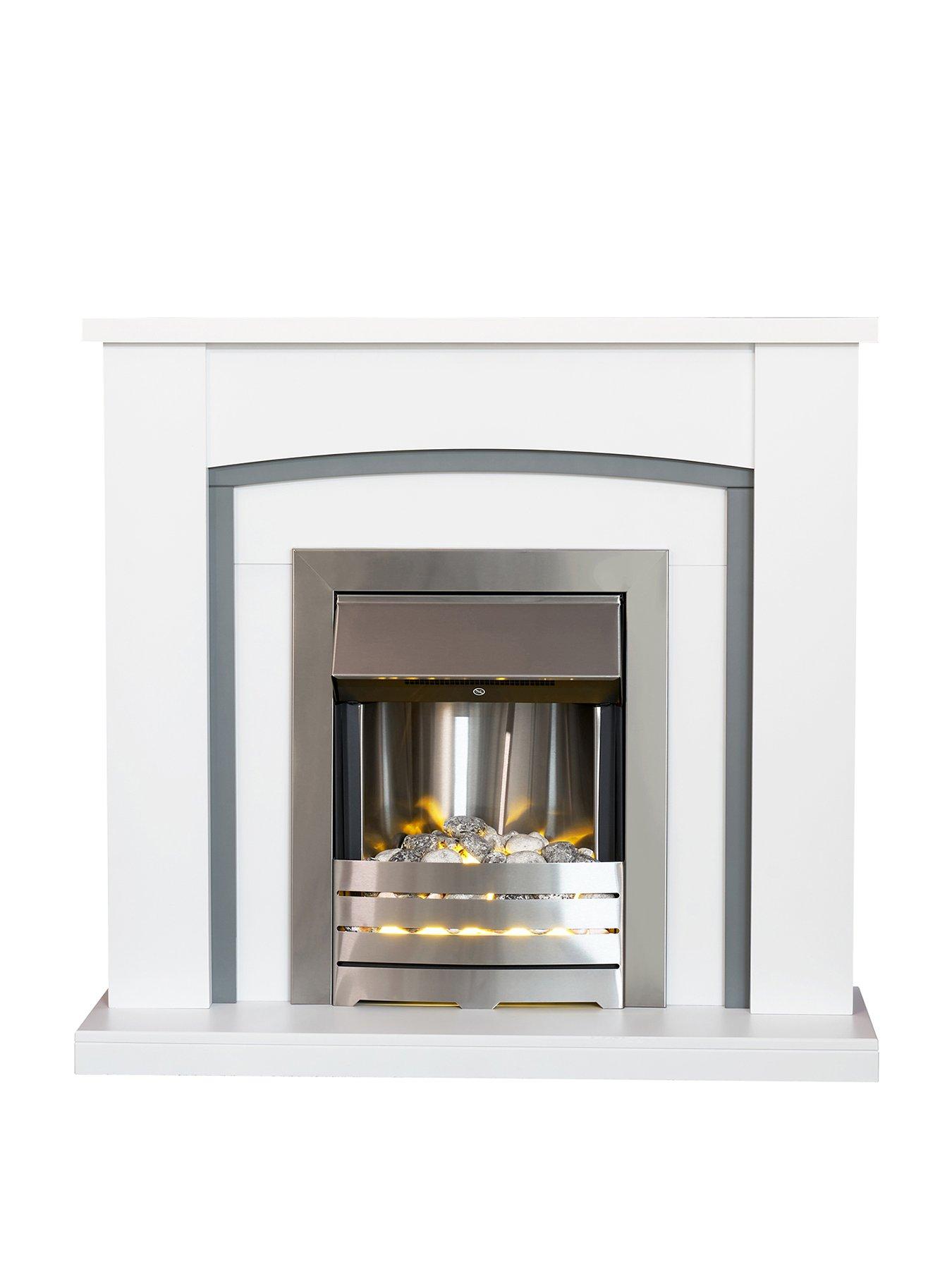  image of adam-fires-fireplaces-chilton-white-grey-fireplace-with-helios-brushed-steel-electric-fire
