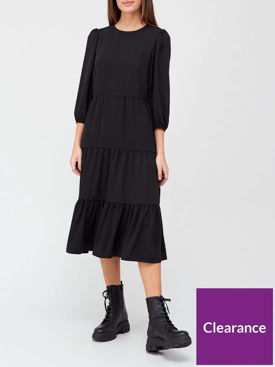front image of v-by-very-tiered-midi-dress-black