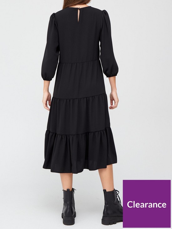 stillFront image of v-by-very-tiered-midi-dress-black