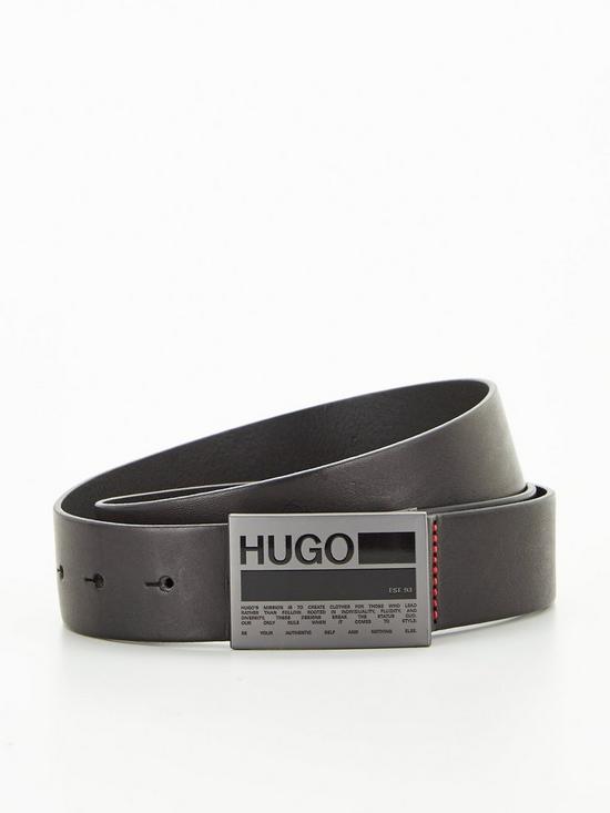 front image of hugo-gary-logo-plaque-leather-beltnbsp--blacknbsp