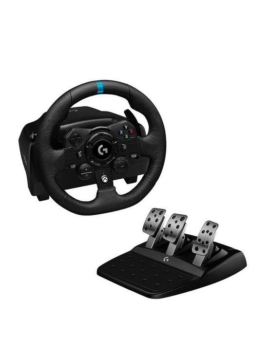front image of logitechg-g923-racing-wheel-and-pedals-trueforce-up-to-1000-hz-force-feedback-for-xbox-series-xs-xbox-onepc-black
