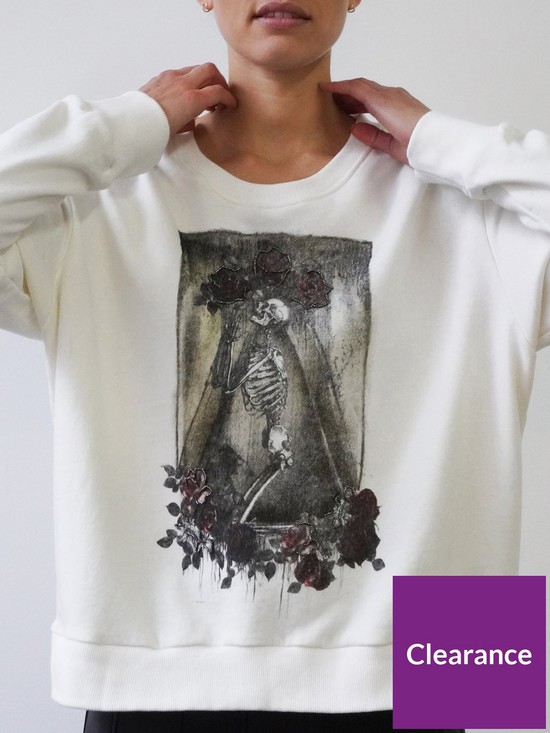 front image of religion-inconceivable-skull-graphic-sweat-white