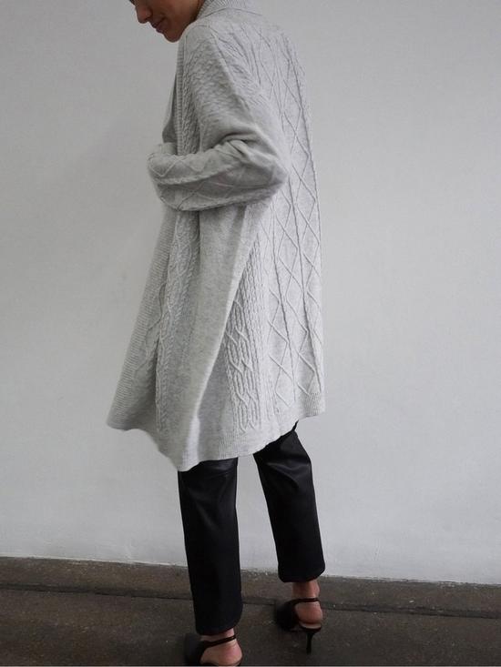 stillFront image of religion-passion-longline-cable-cardigan-grey