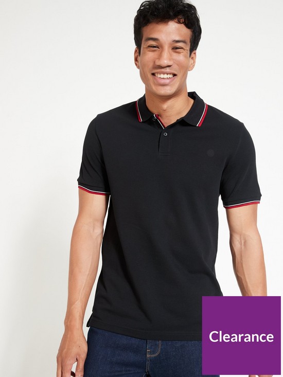 front image of everyday-tipped-pique-polo-shirt-black