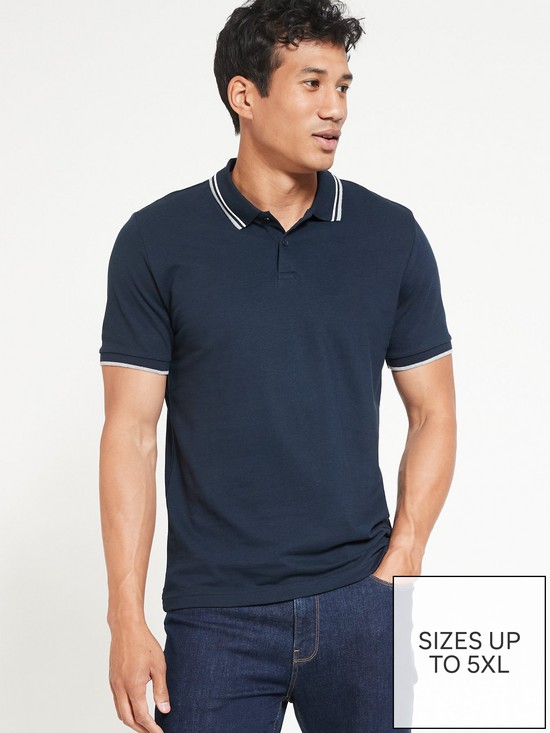 front image of very-man-tipped-pique-polo-navy