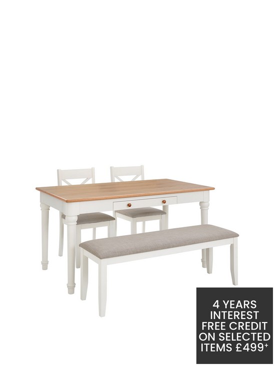 front image of meadow-150-cm-dining-table-2-chairs-bench