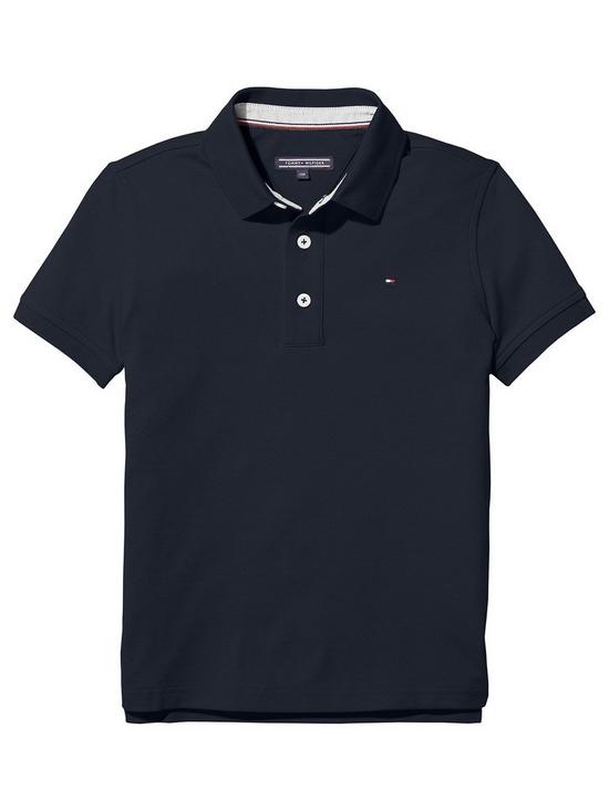 front image of tommy-hilfiger-boys-essential-flag-polo-shirt-navy