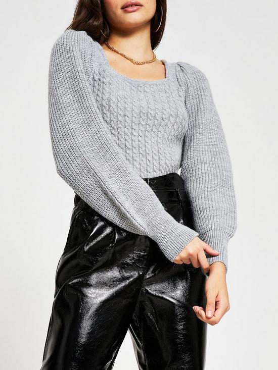 front image of river-island-bow-back-knitted-jumper-grey