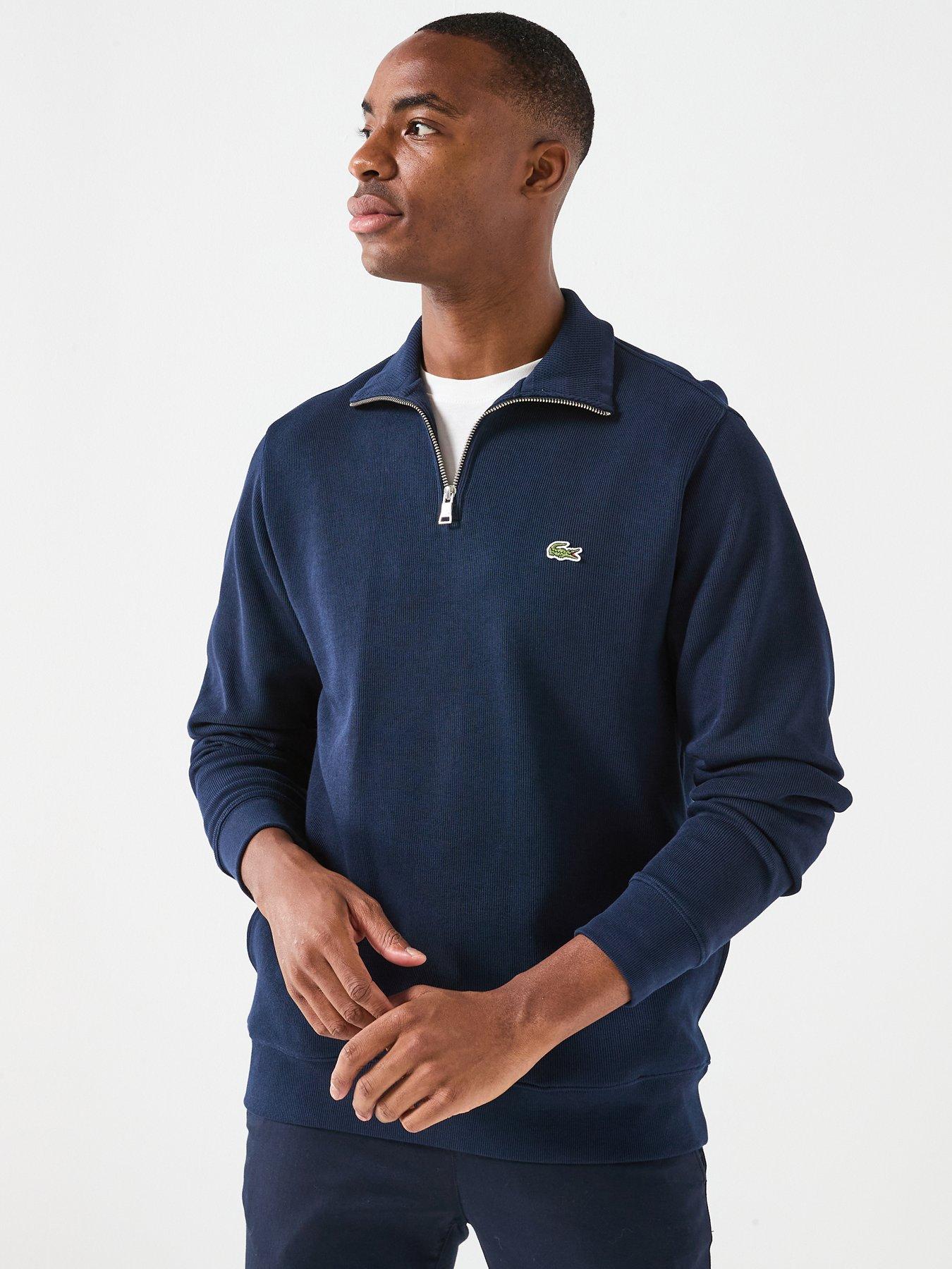Lacoste Fleece Quarter Zip Sweat Top - Dark Blue | Littlewoods