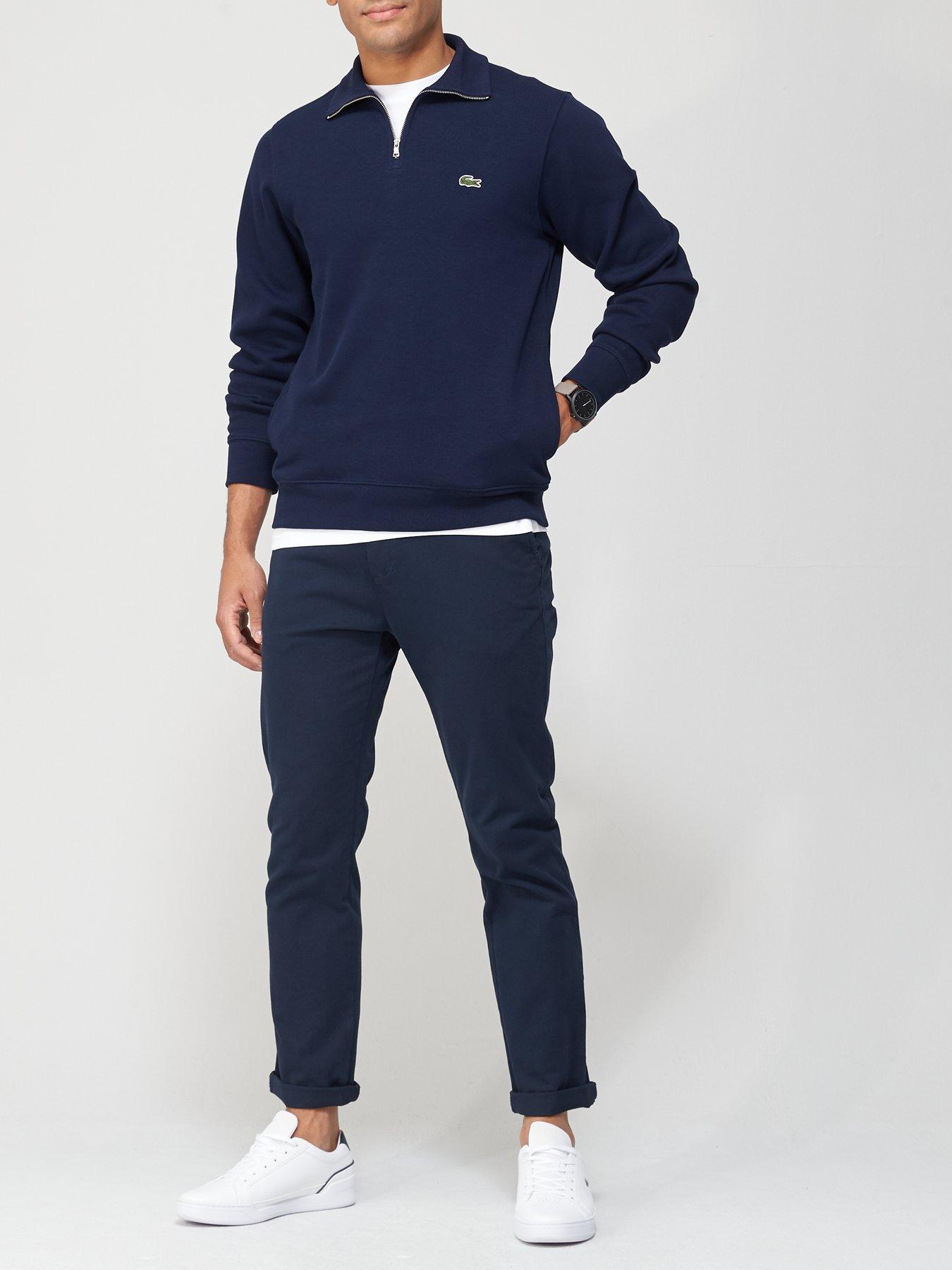 Lacoste Fleece Quarter Zip Sweat Top Dark Blue littlewoods