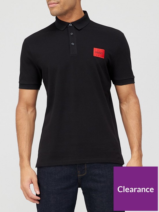 front image of hugo-dereso-212-red-patch-logo-polo-shirt-black