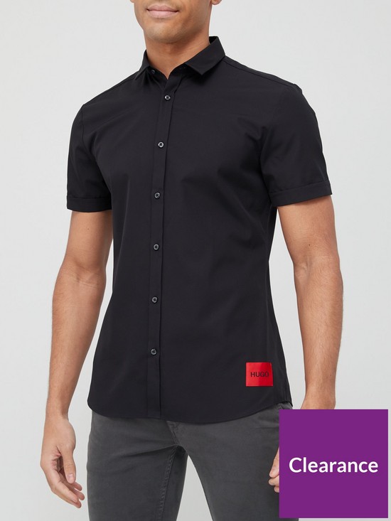 front image of hugo-epson-w-red-patch-logo-short-sleeve-shirt-blacknbsp
