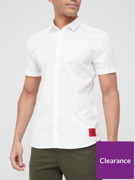 front image of hugo-epson-w-red-patch-logo-short-sleeve-shirt-whitenbsp