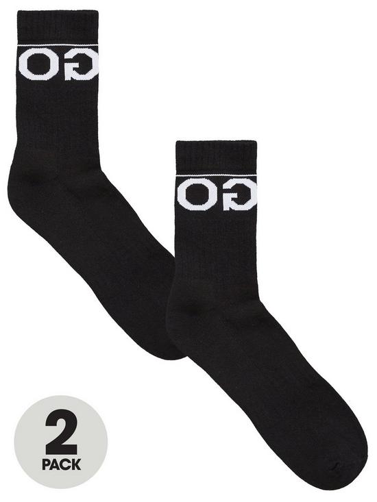 front image of hugo-bodywear-2-pack-logo-sports-socks-black