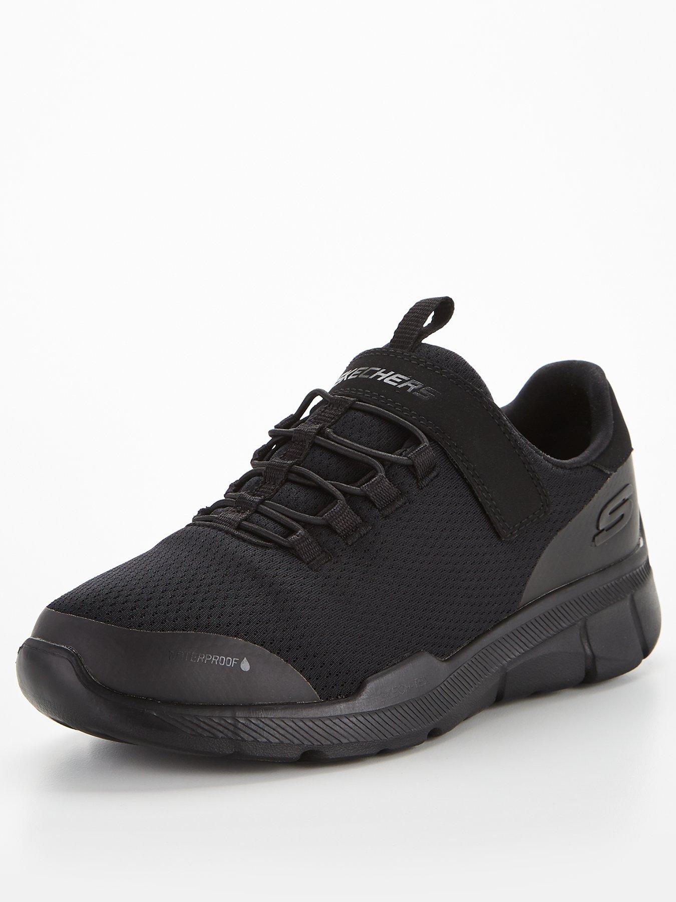 front image of skechers-junior-equalizer-aquablast-waterproof-trainer-black