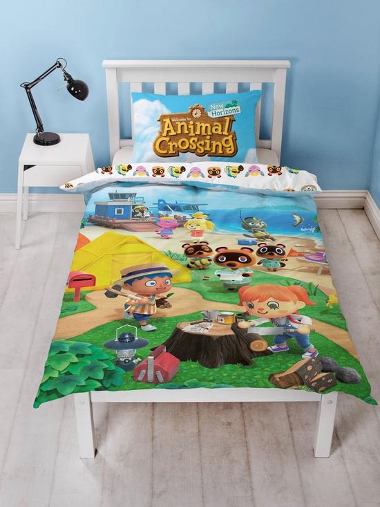 front image of animal-crossing-beach-single-duvet-cover-set