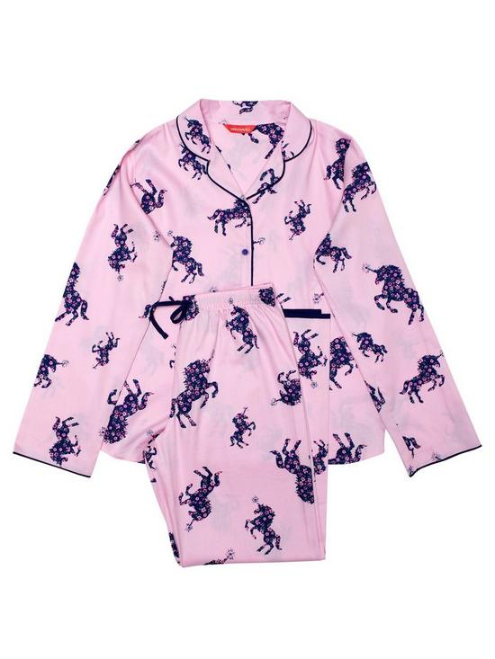 front image of minijammies-girls-mini-me-ariana-unicorn-long-sleeve-pyjamas-pink