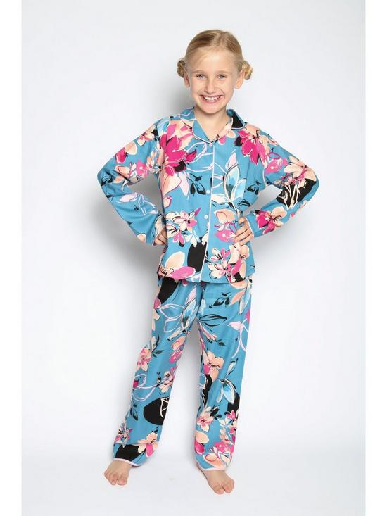 stillFront image of minijammies-girls-hannah-floral-print-long-sleeve-pyjama-set-blue