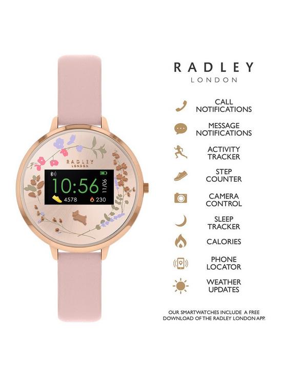 stillFront image of radley-series-3-smart-watch-with-blush-floral-print-screen-and-pink-strap-ladies-watch