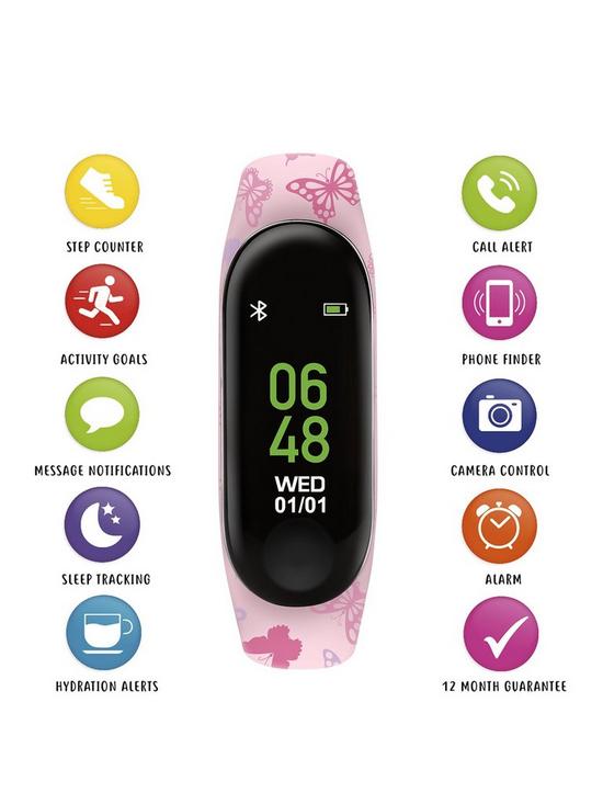 stillFront image of tikkers-activity-tracker-digital-dial-pink-butterfly-print-silicone-strap-kids-watch