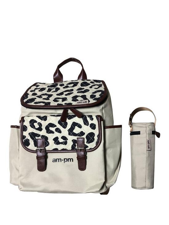 front image of my-babiie-ampm-by-christina-milian-leopard-backpack-changing-bag