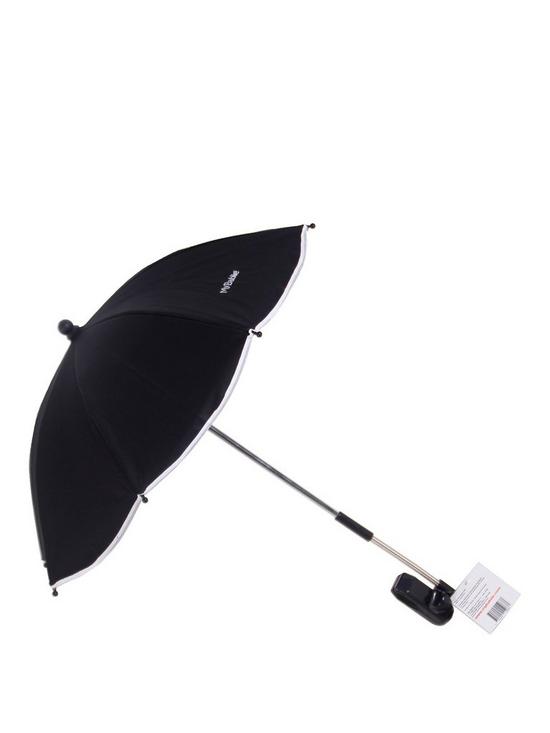 front image of my-babiie-black-pushchair-parasol