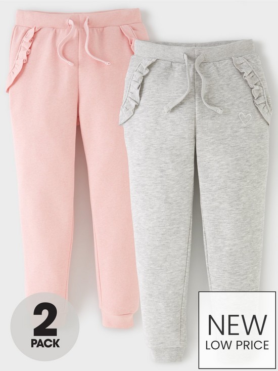 front image of mini-v-by-very-girls-2-pack-frill-joggers-pink-grey