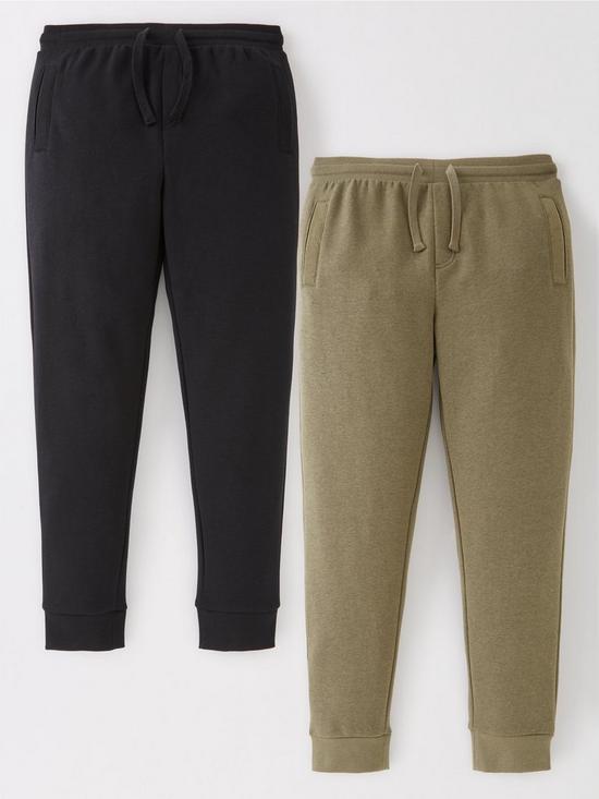 front image of everyday-boys-essential-2-pack-skinny-joggers-blackkhaki
