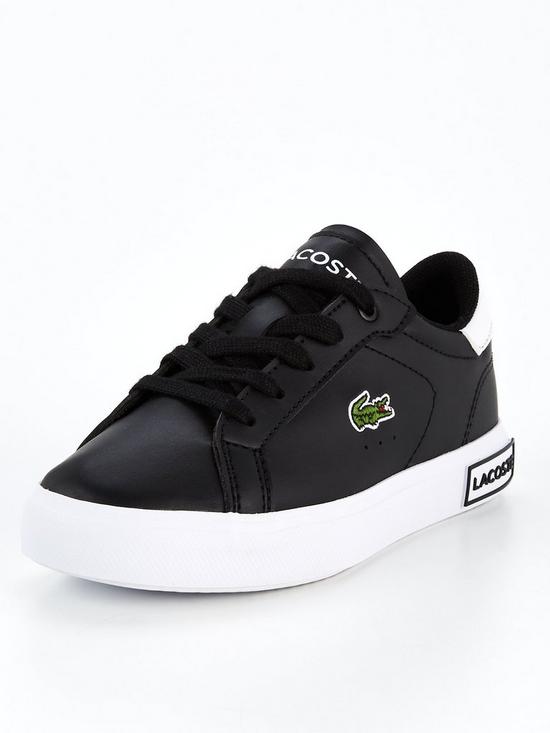 front image of lacoste-powercourt-0721-lace-trainer-blackwhite