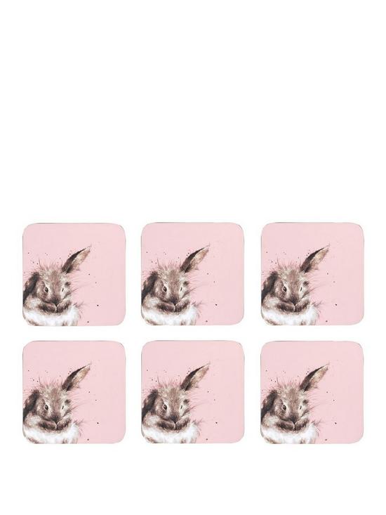 front image of royal-worcester-wrendale-pink-rabbit-coasters