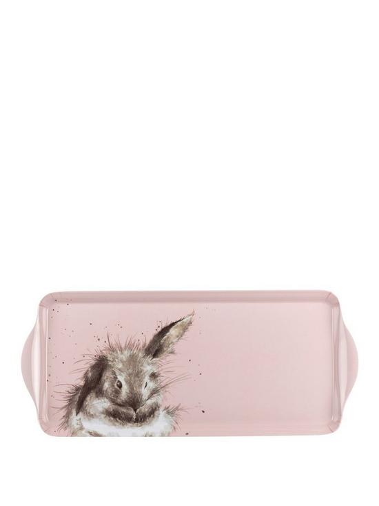 front image of royal-worcester-wrendale-pink-rabbit-sandwich-tray