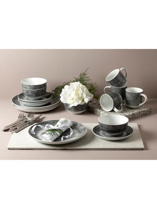 stillFront image of portmeirion-speckle-grey-porcelain-16-piece-dinner-set