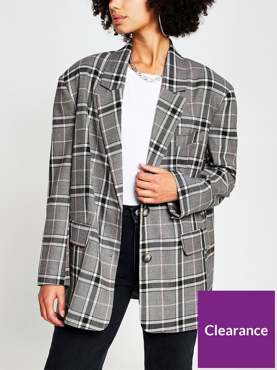 front image of river-island-single-breasted-check-blazer-pinkgrey