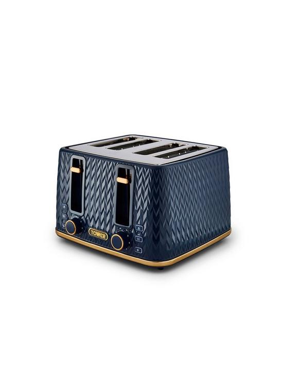 front image of tower-empire-4-slice-textured-toaster-midnight-blue