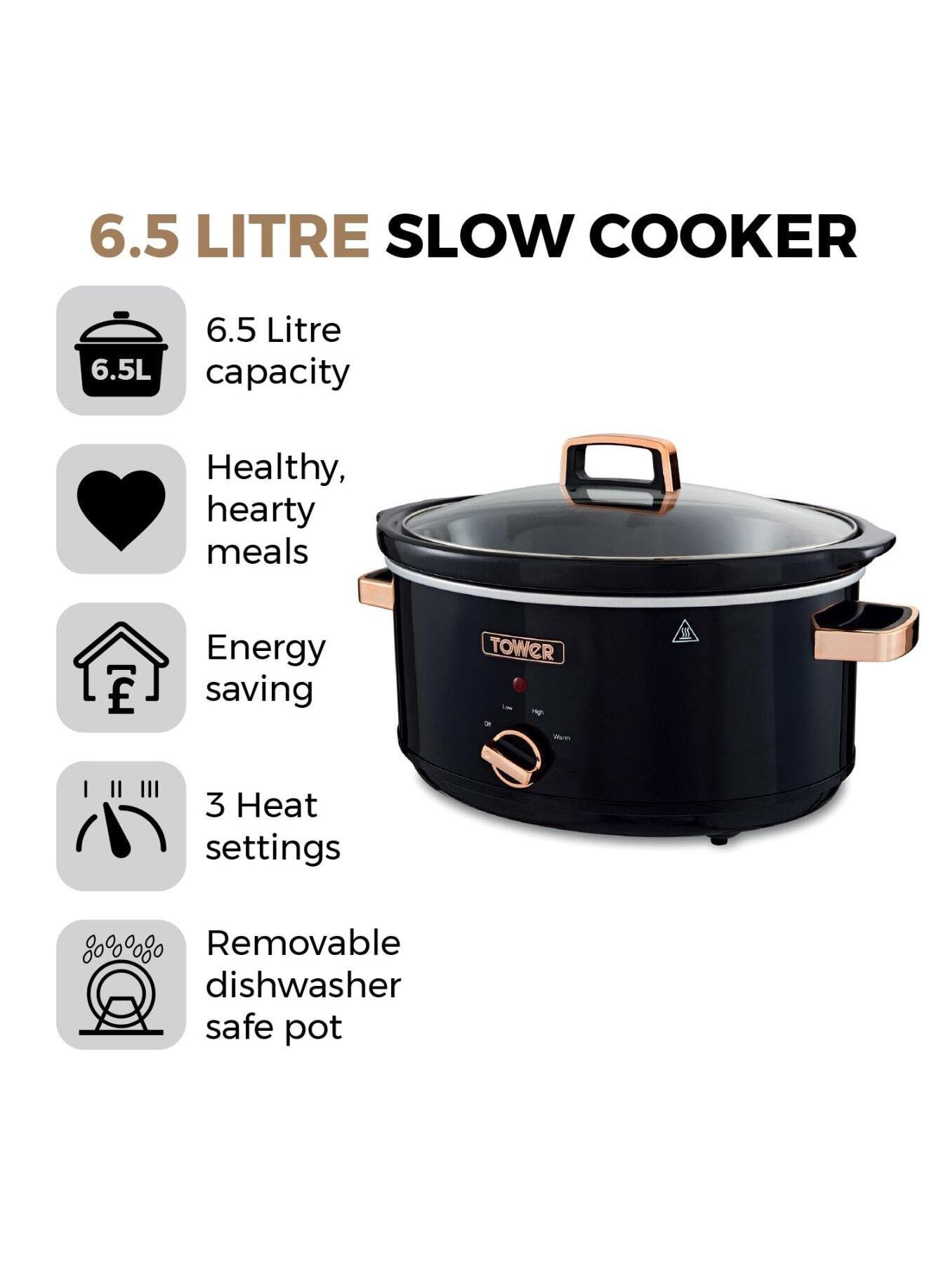 Image 2 of 6 of Tower T16019RG 6.5L Slow Cooker with 3 Heat Settings - Black and Rose Gold