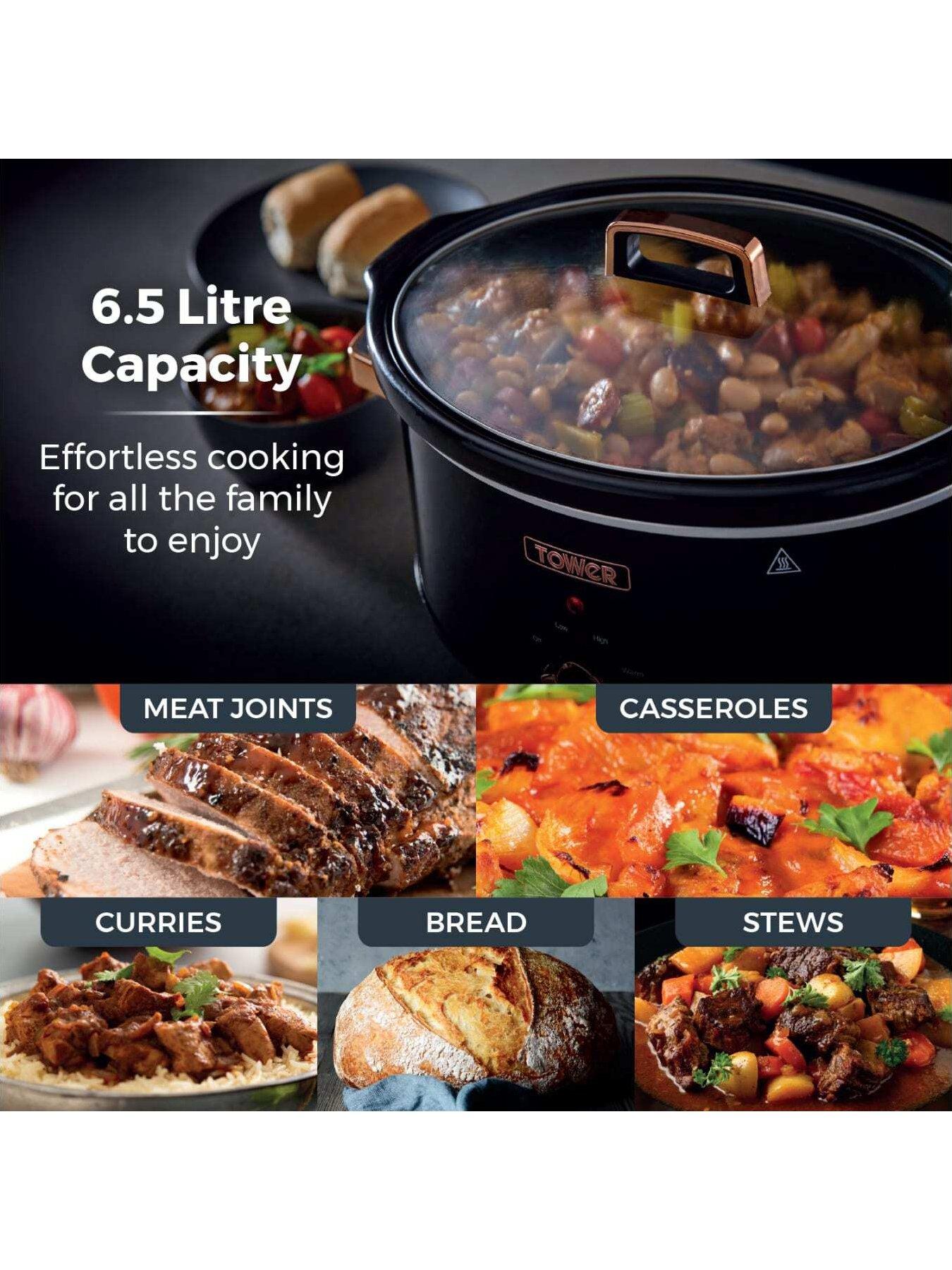 Tower T16019RG 6.5L Slow Cooker with 3 Heat Settings - Black and Rose ...