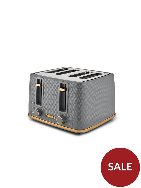 front image of tower-empire-4-slice-textured-toaster-grey