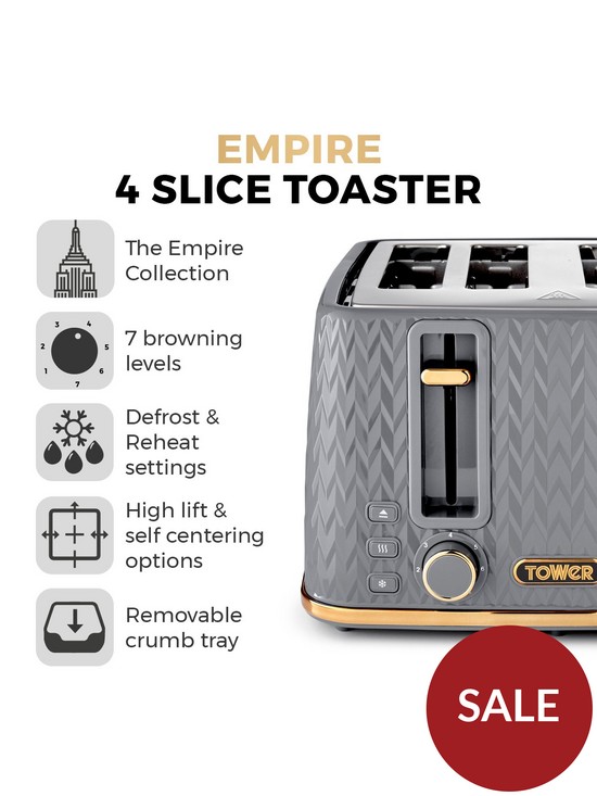 stillFront image of tower-empire-4-slice-textured-toaster-grey