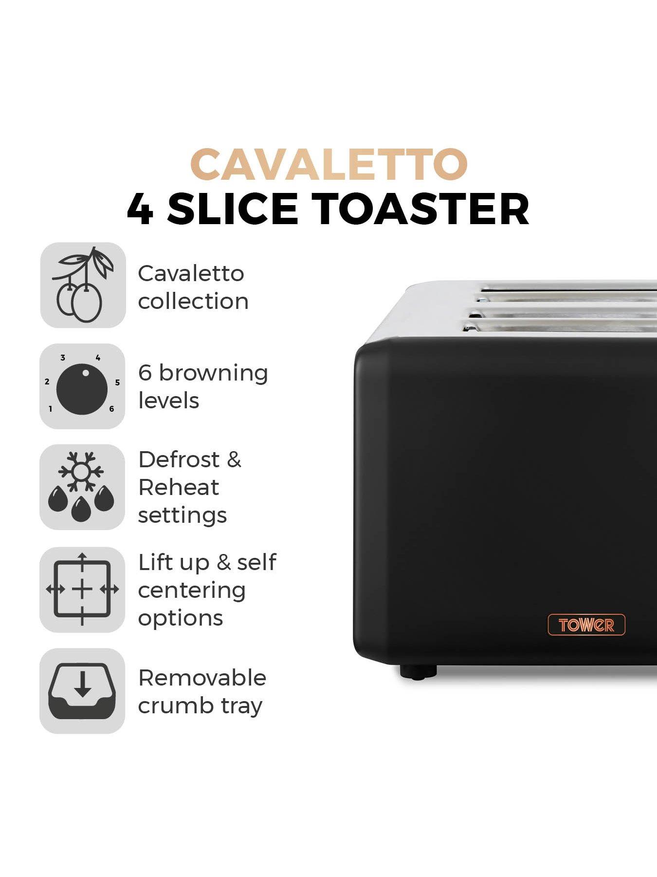 Image 2 of 6 of Tower Cavaletto 4-Slice Toaster - Black &amp; Rose Gold