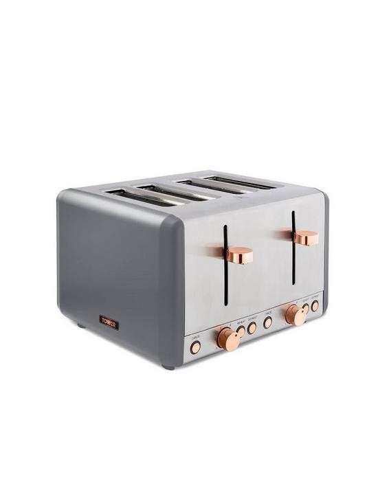 front image of tower-cavaletto-4-slice-toaster-grey-amp-rose-gold