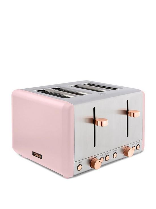 front image of tower-cavaletto-4-slice-toaster-pink
