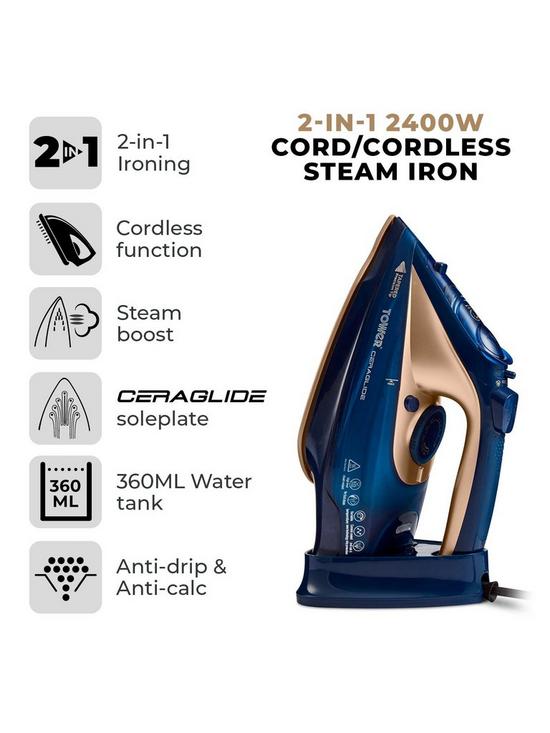 stillFront image of tower-2400w-cord-cordless-steam-iron-bluegold