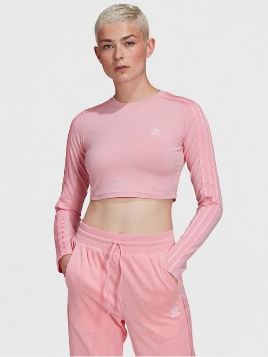 front image of adidas-originals-relaxed-risque-cropped-long-sleeve-tee-light-pink