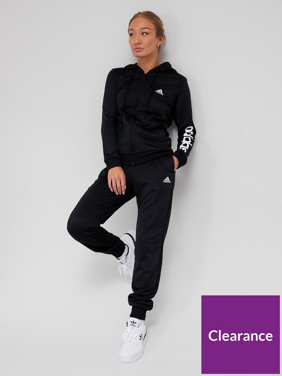 front image of adidas-linear-tracksuit-black