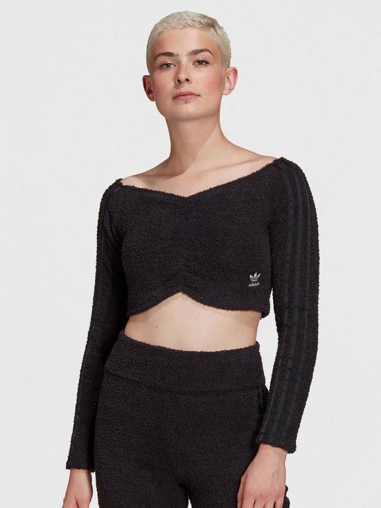 front image of adidas-originals-relaxed-risque-off-shoulder-crop-top-black