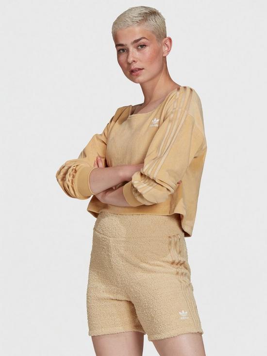 front image of adidas-originals-relaxed-risque-velour-off-shoulder-sweater-beige