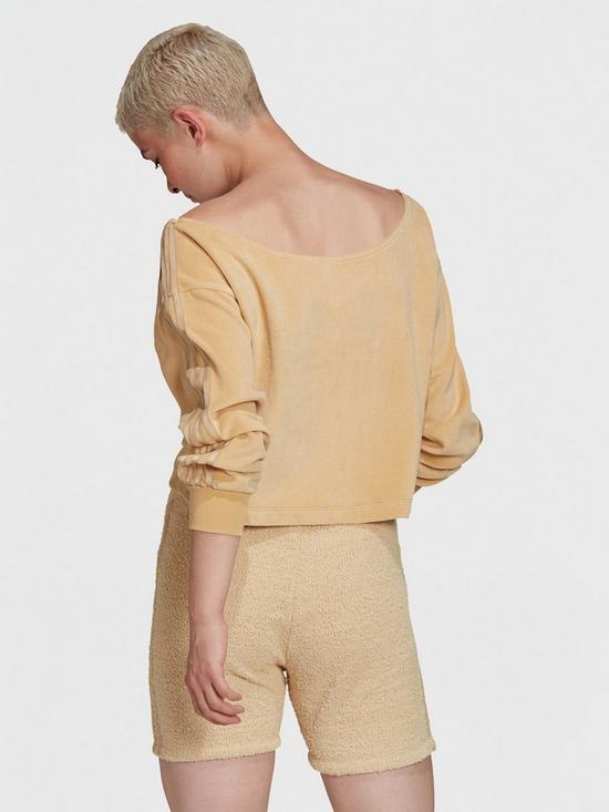 stillFront image of adidas-originals-relaxed-risque-velour-off-shoulder-sweater-beige