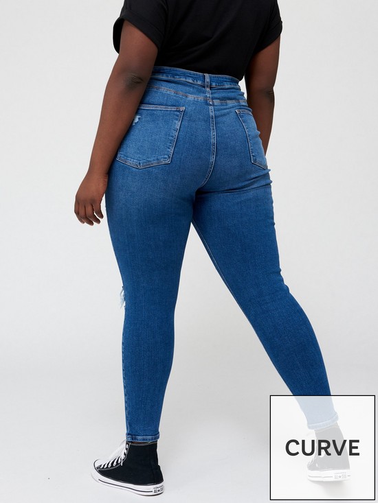 stillFront image of v-by-very-curve-high-waisted-ripped-skinny-jean-mid-wash