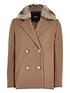  image of river-island-girls-faux-fur-collar-double-breasted-coat-beige
